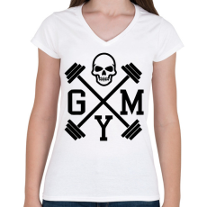 PRINTFASHION Gym - koponyával - Női V-nyakú póló - Fehér