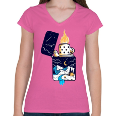 PRINTFASHION Gyújtó  - Női V-nyakú póló - Rózsaszín