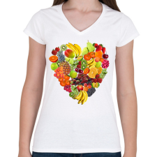 PRINTFASHION Gyümölcs-szív - Női V-nyakú póló - Fehér női póló