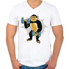 PRINTFASHION Gyúrós majom - Férfi V-nyakú póló - Fehér