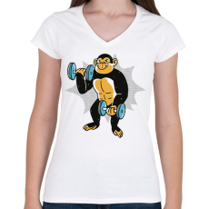 PRINTFASHION Gyúrós majom - Női V-nyakú póló - Fehér