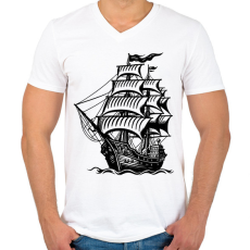 PRINTFASHION hajó - Férfi V-nyakú póló - Fehér