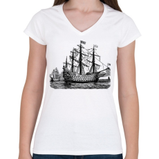PRINTFASHION Hajó  - Női V-nyakú póló - Fehér