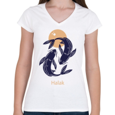 PRINTFASHION Halak minta - Női V-nyakú póló - Fehér női póló