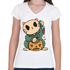 PRINTFASHION Hallooween story - Női V-nyakú póló - Fehér