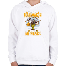 PRINTFASHION Halloween a szívemben - Gyerek kapucnis pulóver - Fehér
