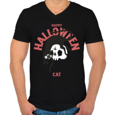 PRINTFASHION Halloween cat - Férfi V-nyakú póló - Fekete férfi póló