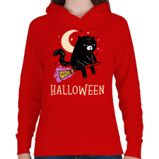 PRINTFASHION Halloween cat - Női kapucnis pulóver - Piros női pulóver, kardigán