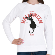 PRINTFASHION Halloween cat - Női pulóver - Fehér női pulóver, kardigán