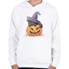 PRINTFASHION Halloween cica - Gyerek kapucnis pulóver - Fehér gyerek pulóver, kardigán
