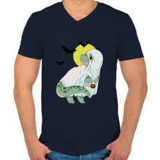 PRINTFASHION Halloween dínó - Férfi V-nyakú póló - Sötétkék