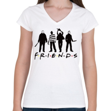 PRINTFASHION Halloween friends - Női V-nyakú póló - Fehér