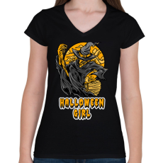 PRINTFASHION HALLOWEEN GIRL - Női V-nyakú póló - Fekete