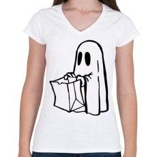PRINTFASHION Halloween-i szellem - Női V-nyakú póló - Fehér