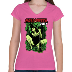 PRINTFASHION Halloween királynő - Női V-nyakú póló - Rózsaszín