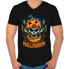 PRINTFASHION Halloween koponya tökben - Férfi V-nyakú póló - Fekete