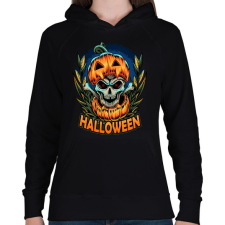 PRINTFASHION Halloween koponya tökben - Női kapucnis pulóver - Fekete női pulóver, kardigán