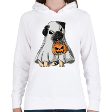 PRINTFASHION Halloween mops - Női kapucnis pulóver - Fehér