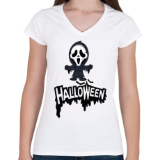 PRINTFASHION Halloween Scream - Női V-nyakú póló - Fehér