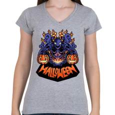 PRINTFASHION Halloween szörny - Női V-nyakú póló - Sport szürke