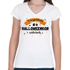 PRINTFASHION Halloween szülinap - Női V-nyakú póló - Fehér