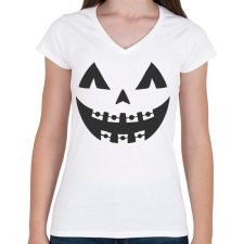 PRINTFASHION Halloween tök fej - Női V-nyakú póló - Fehér női póló