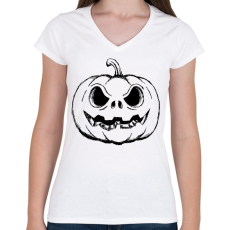 PRINTFASHION Halloween tök - Női V-nyakú póló - Fehér