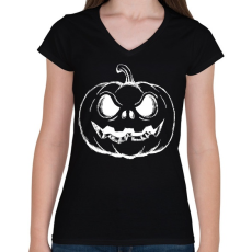 PRINTFASHION Halloween tök - Női V-nyakú póló - Fekete