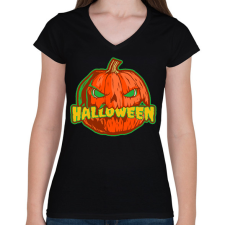 PRINTFASHION Halloween tök - Női V-nyakú póló - Fekete női póló