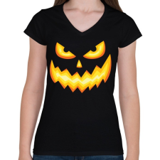 PRINTFASHION Halloween tökfej - Női V-nyakú póló - Fekete női póló
