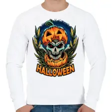 PRINTFASHION Halloween tökös koponya csontváz - Férfi pulóver - Fehér férfi pulóver, kardigán