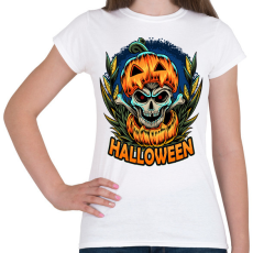 PRINTFASHION Halloween tökös koponya csontváz - Női póló - Fehér