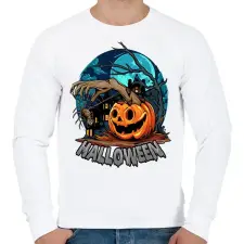 PRINTFASHION Halloween tökös minta - Férfi pulóver - Fehér férfi pulóver, kardigán