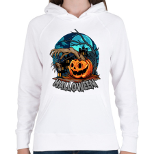 PRINTFASHION Halloween tökös minta - Női kapucnis pulóver - Fehér női pulóver, kardigán
