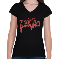 PRINTFASHION Halloween Véres - Női V-nyakú póló - Fekete