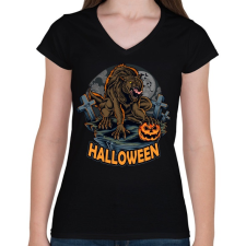 PRINTFASHION Halloween vérfarkas - Női V-nyakú póló - Fekete női póló