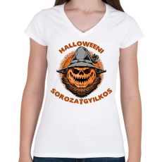 PRINTFASHION Halloweeni sorozatgyilkos - Női V-nyakú póló - Fehér