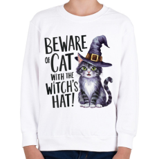 PRINTFASHION Hallowen cica boszorkánykalapban - Gyerek pulóver - Fehér