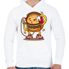 PRINTFASHION Hamburger - Férfi kapucnis pulóver - Fehér férfi pulóver, kardigán