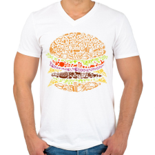 PRINTFASHION Hamburger - Férfi V-nyakú póló - Fehér férfi pulóver, kardigán