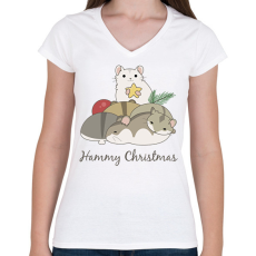 PRINTFASHION Hammy Christmas - Női V-nyakú póló - Fehér