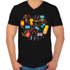 PRINTFASHION Hangszerek - Férfi V-nyakú póló - Fekete férfi póló