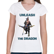 PRINTFASHION Hanzo - Unleash the Dragon - Női V-nyakú póló - Fehér női póló
