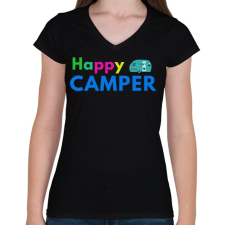 PRINTFASHION HAPPY CAMPER2 - Női V-nyakú póló - Fekete női póló