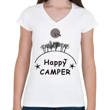 PRINTFASHION HAPPY CAMPER FF - Női V-nyakú póló - Fehér női póló