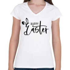 PRINTFASHION Happy Easter - Női V-nyakú póló - Fehér