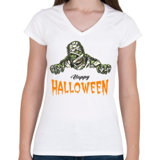 PRINTFASHION Happy Halloween - Női V-nyakú póló - Fehér