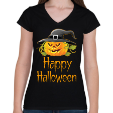 PRINTFASHION Happy Halloween - Női V-nyakú póló - Fekete női póló