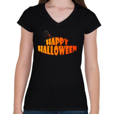 PRINTFASHION Happy Halloween sapkás - Női V-nyakú póló - Fekete
