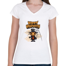 PRINTFASHION Happy Halloween tökfej - Női V-nyakú póló - Fehér női póló
